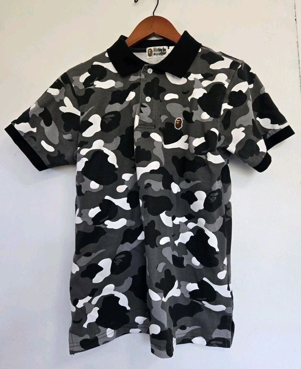 A Bathing Ape Polo Shirt Mens L Glow Dark Bape Camo Streetwear Hip Hop Y2K